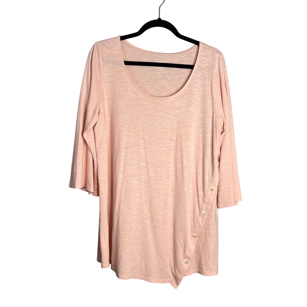 Pure Jill Asymmetric Button Tunic Sz M Slub Knit 3/4 Sleeve Artsy Boho Lagenlook